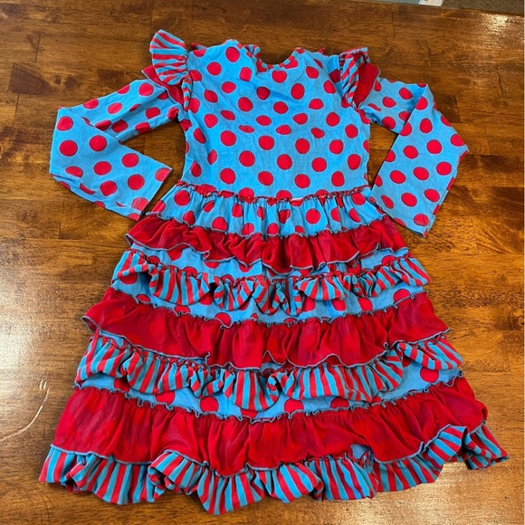 Mustard Pie blue red polka dot ruffle dress size 7 - Picture 5 of 6